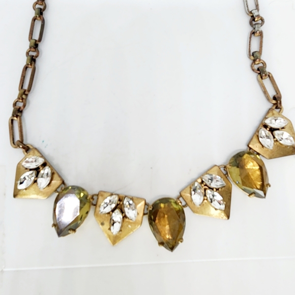 J Crew Brulee Choker Collar Necklace Bronze Gold Tone Large Rhinestones - Picture 1 of 9